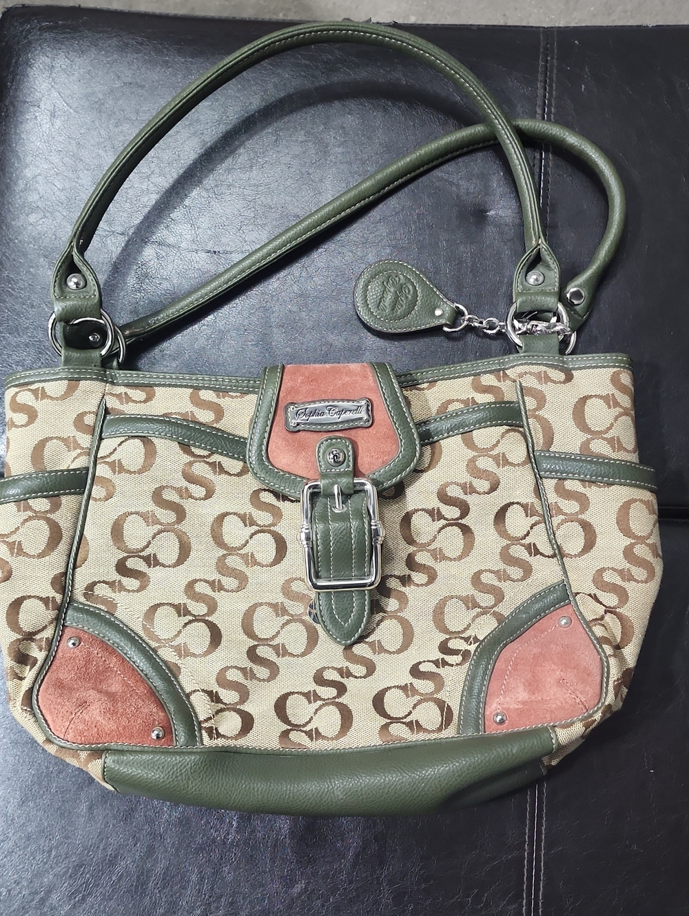 Sophia Caperelli Green, Tan & Pink Signature Shoulder Bag